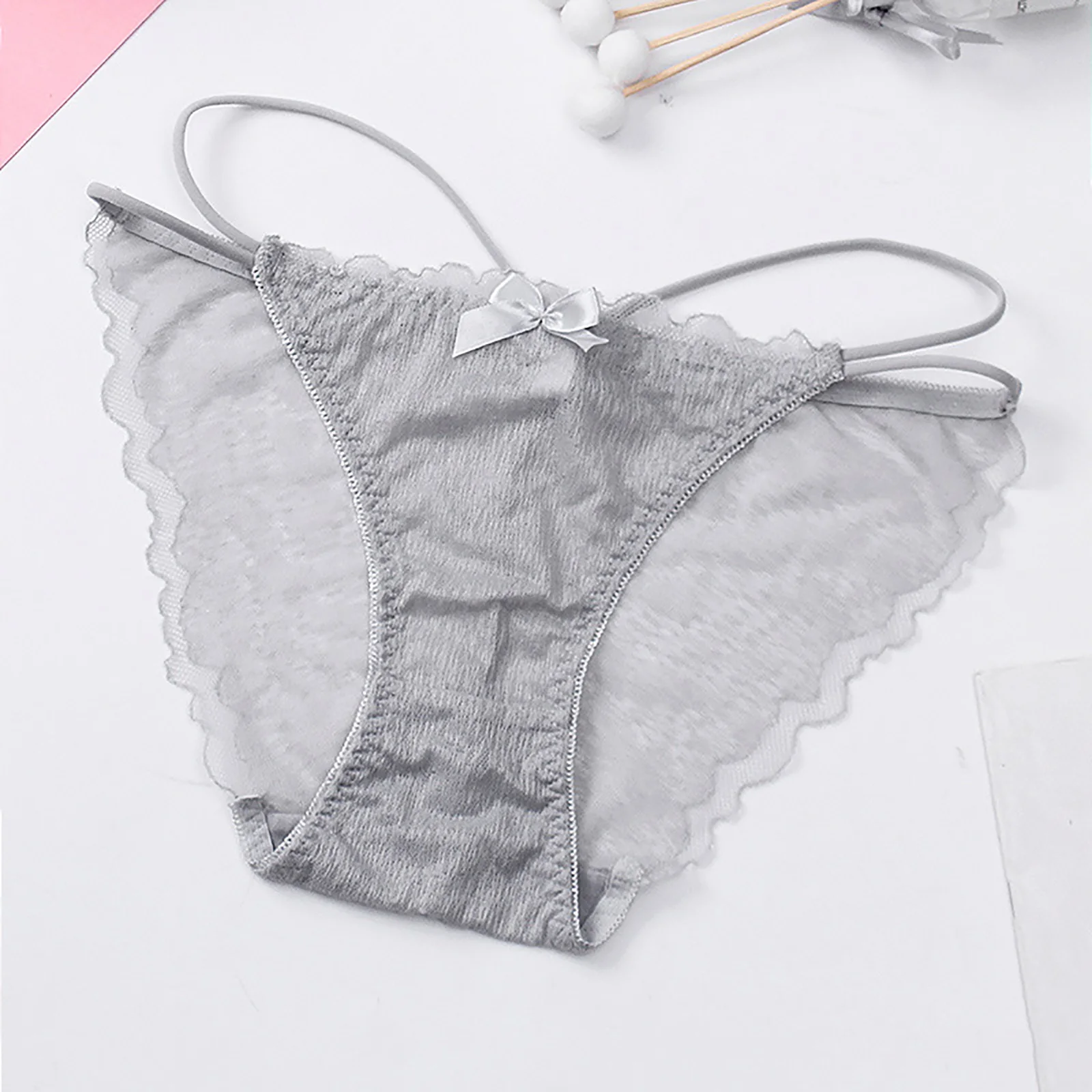 Low Waist Lace Hem Breathable Solid Color Hollow Sexy Sexy Women\'s Underwear Cotton Crotch Athletic Underwear Women Bikini