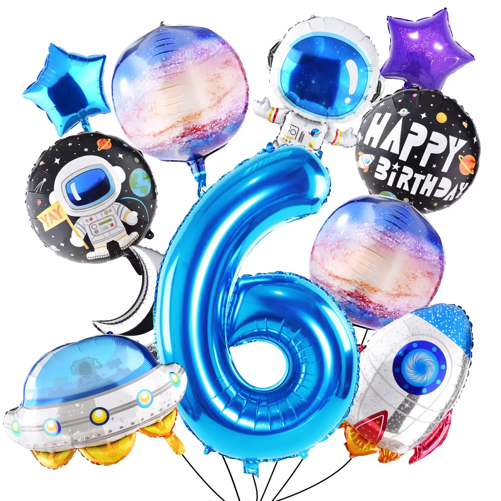 11pcs Outer Space Theme Party Decorations Rocket UFO Planet Foil Balloons Set For Kids Astronaut 6th Birthday Party Supplies