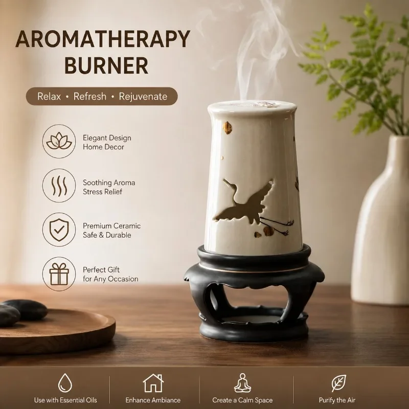 Ceramic Crane Incense Burner Aromatherapy Holder Zen Decor Sandalwood Agarwood Smoke Backflow Home Ornament