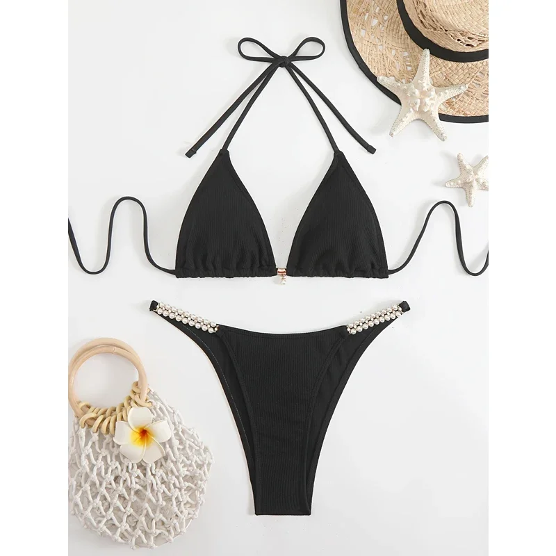 Sexy micro bikini 2025 preto banho bandagem mulher maiô feminino tanga biquinis conjunto 2 peça feminino maiô beachwear 2025