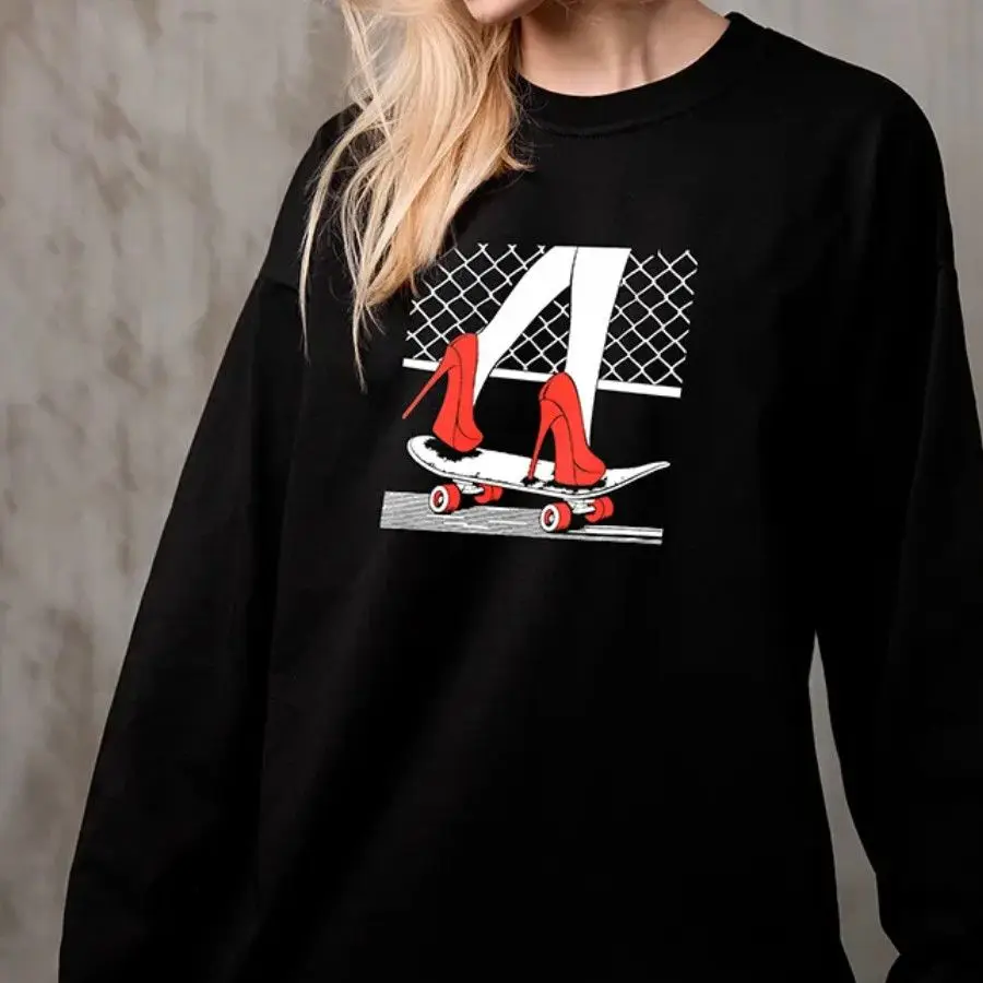 Zabawne Komiksy Śliczne Graficzne Czarne Bluzy z Długim Rękawem Koszulki 100% Bawełna Wygodne Luźne Duże Rozmiary Damskie Dziewczęce Punk Hip Hop