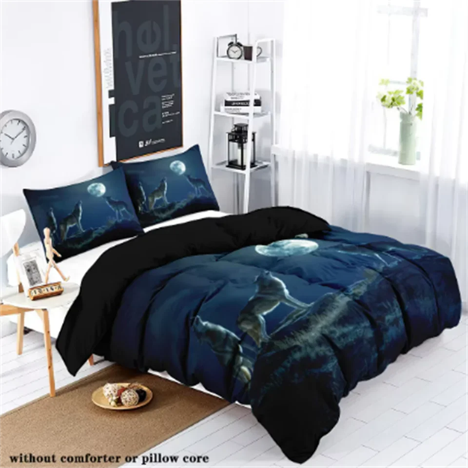 

Wolf and Moon Theme Series Print bedding set,comfortable,warm,For bedroom,hotel,homestay(1*down duvet cover+2*pillowcase,No core