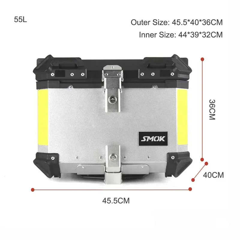 

Factory Hot Selling 55L 65L Aluminum Motorcycle Lage Case Storage Top Tool Box Helmet Rear Lock Trunk Universal for Kawasaki Y