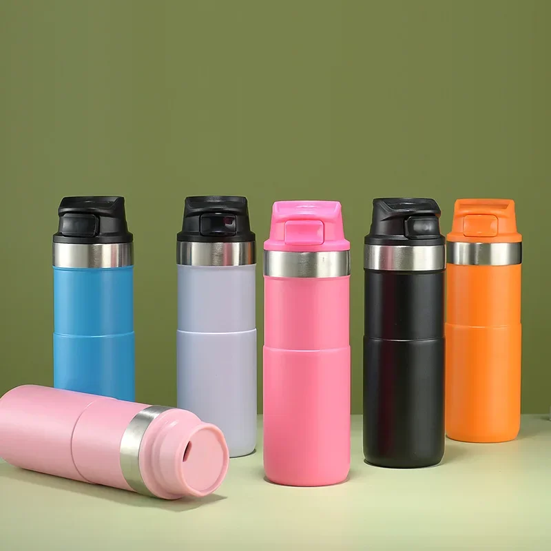 500ml Simple 304 Stainless Steel Insulated Bottle Double-layer Vacuum Straight Cup Outdoor Portable Straight Drinking Bamboo Cup