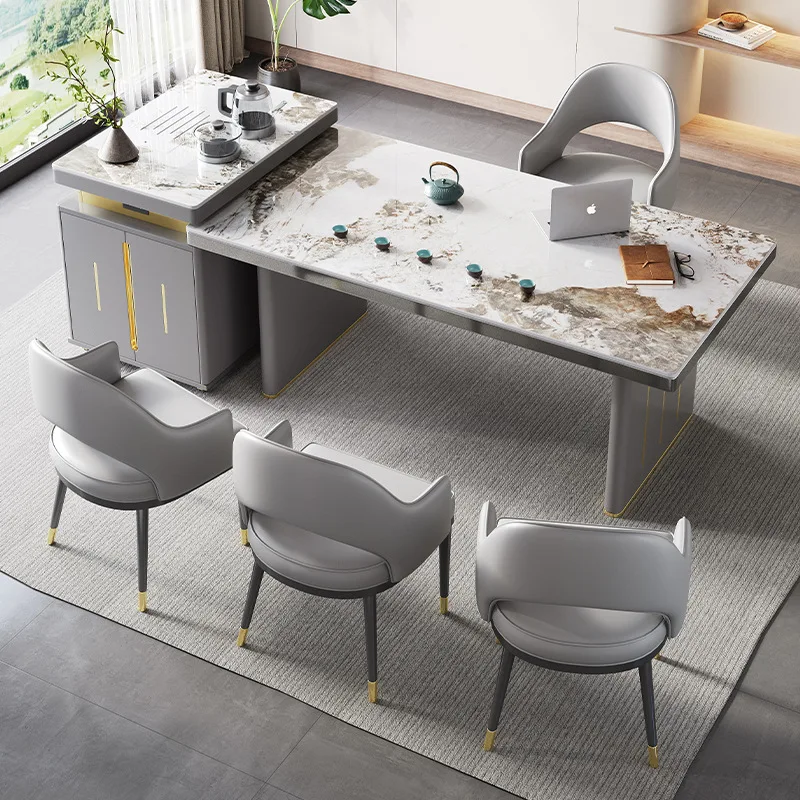 Shimadai tea table integrated movable rock slab tea table and chair combination Italian living room household multi-function