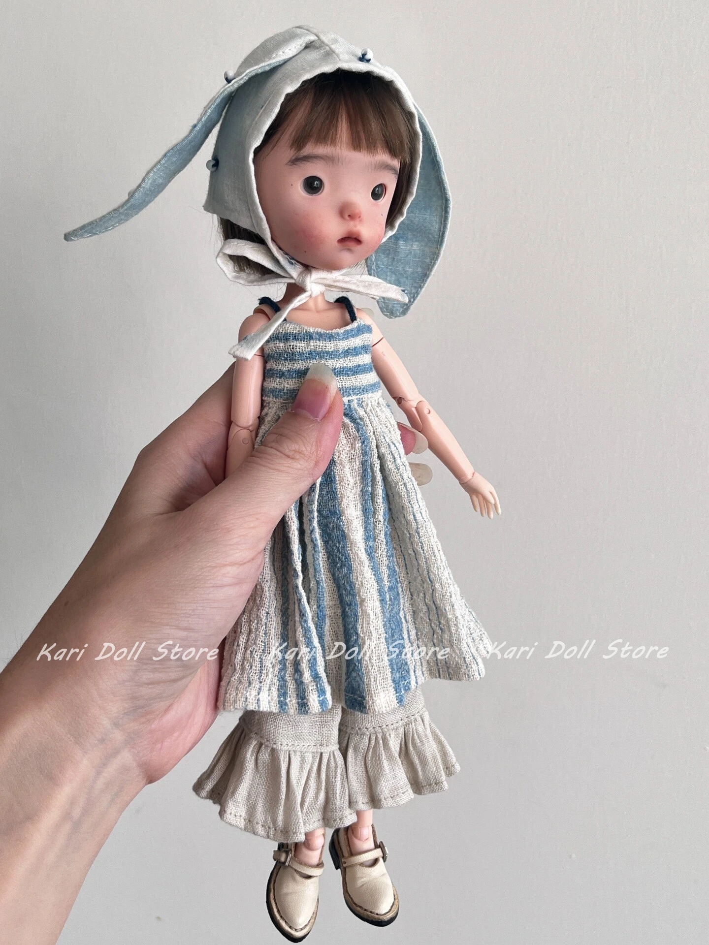Kari Doll Clothes for Landazz Landoudou ob24 ob22 Doll Rabbit Ear Blue Strap Skirt