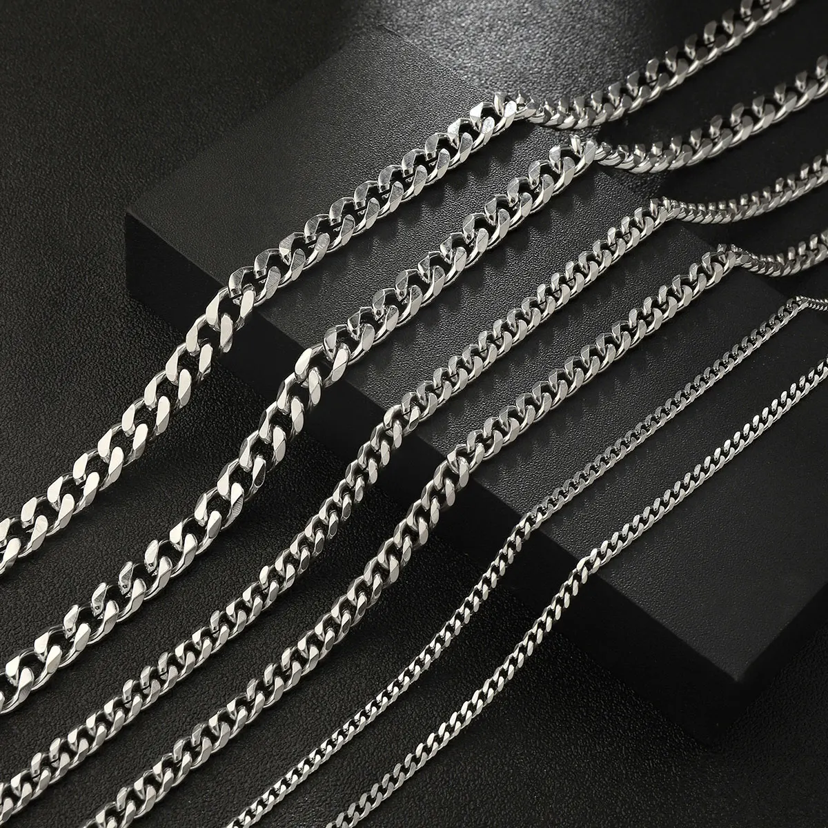 3Pcs/Lot Stainless Steel 3mm 5mm 7mm Basic Cuban Necklaces Six Side Grinding Link Chains For DIY Jewelry Making Accessories