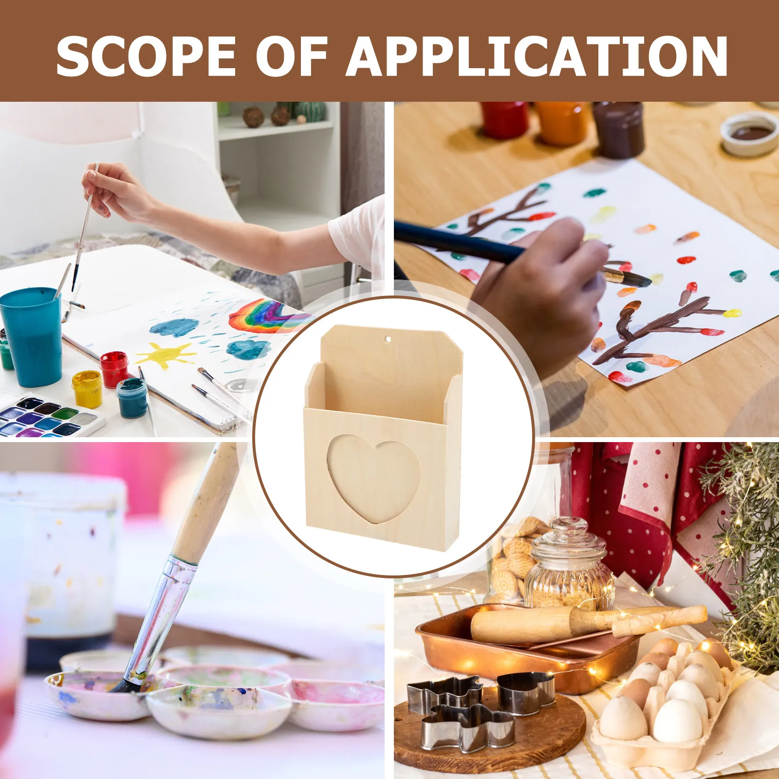 

2Pcs Heart Pattern Blank Wooden Storage Box DIY Color in Envelope Organizer Kids Creative Educational Stationery Box