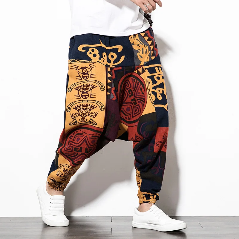 

Men's Harlan Cotton Linen Casual Pants Street Dance Yoga plus Size Lantern Sle Comfortable Straight Leg Print Trousers