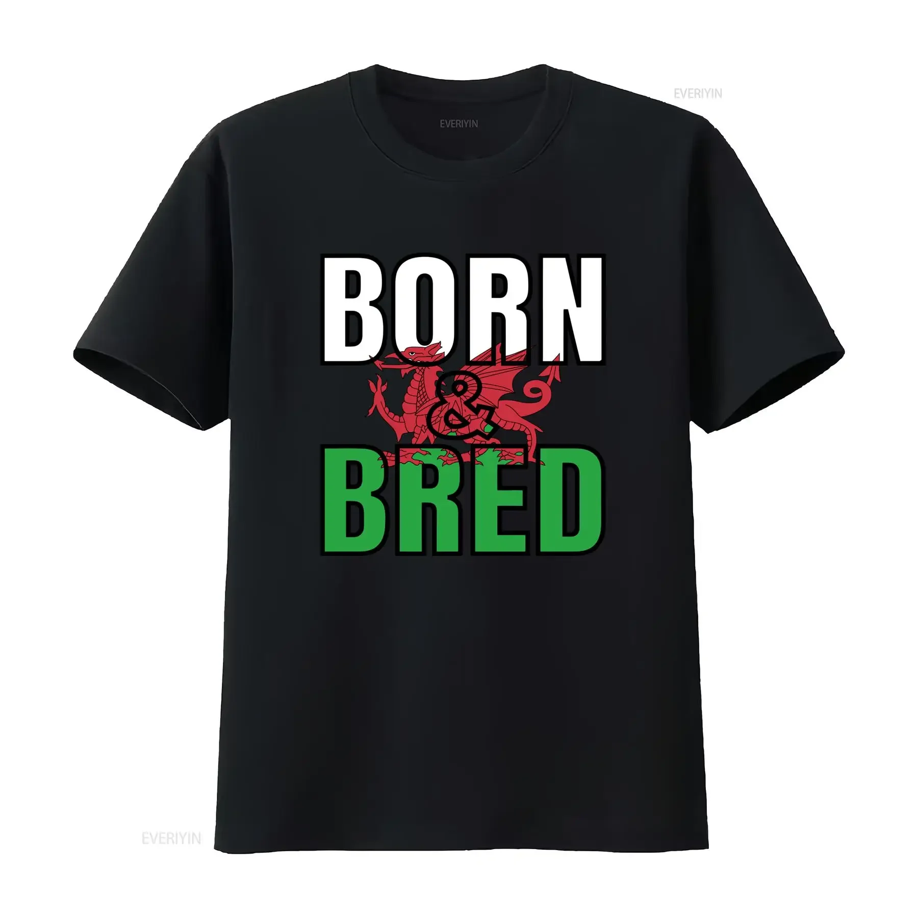Born Bred Welsh Dragon T Shirt Wales Pride Casual Crew Neck Slight Stretch Fabric Regular Fit Print Pattern All season vintage