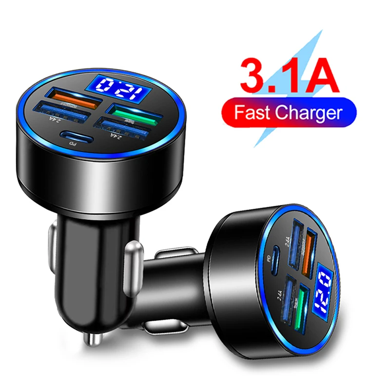 5 Ports Car Charger USB C Car Phone Charger PD Type C Power Adapter in Car Fast Charging For iPhone 