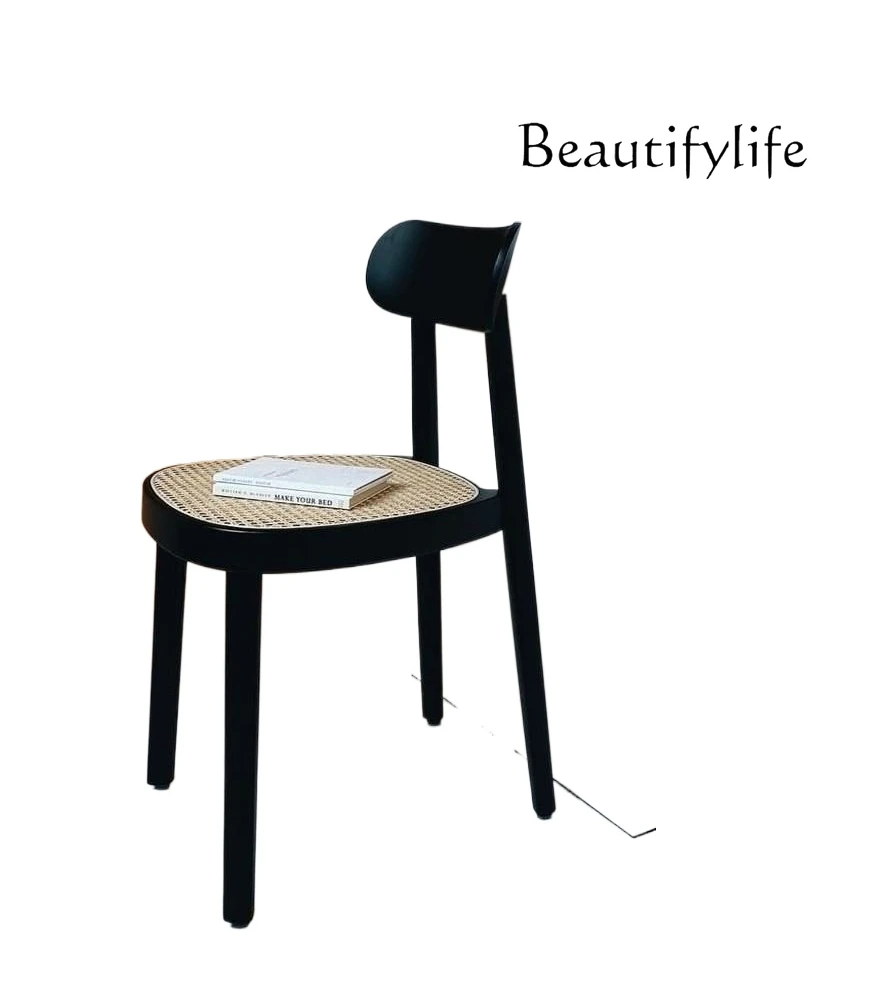 

2025Nordic medieval style solid wood dining chair simple modern rattan backrest casual single chair