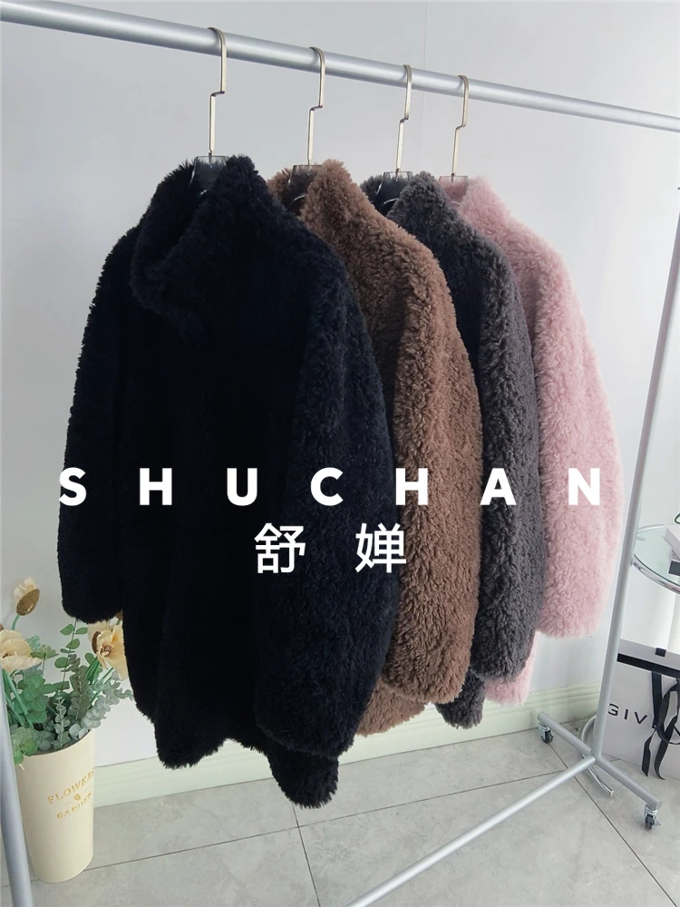 100% wollen jas vrouwen nieuwe warme lange schapen jas vrouwen winter losse kleine pure wol stand-up casaco feminino inverno