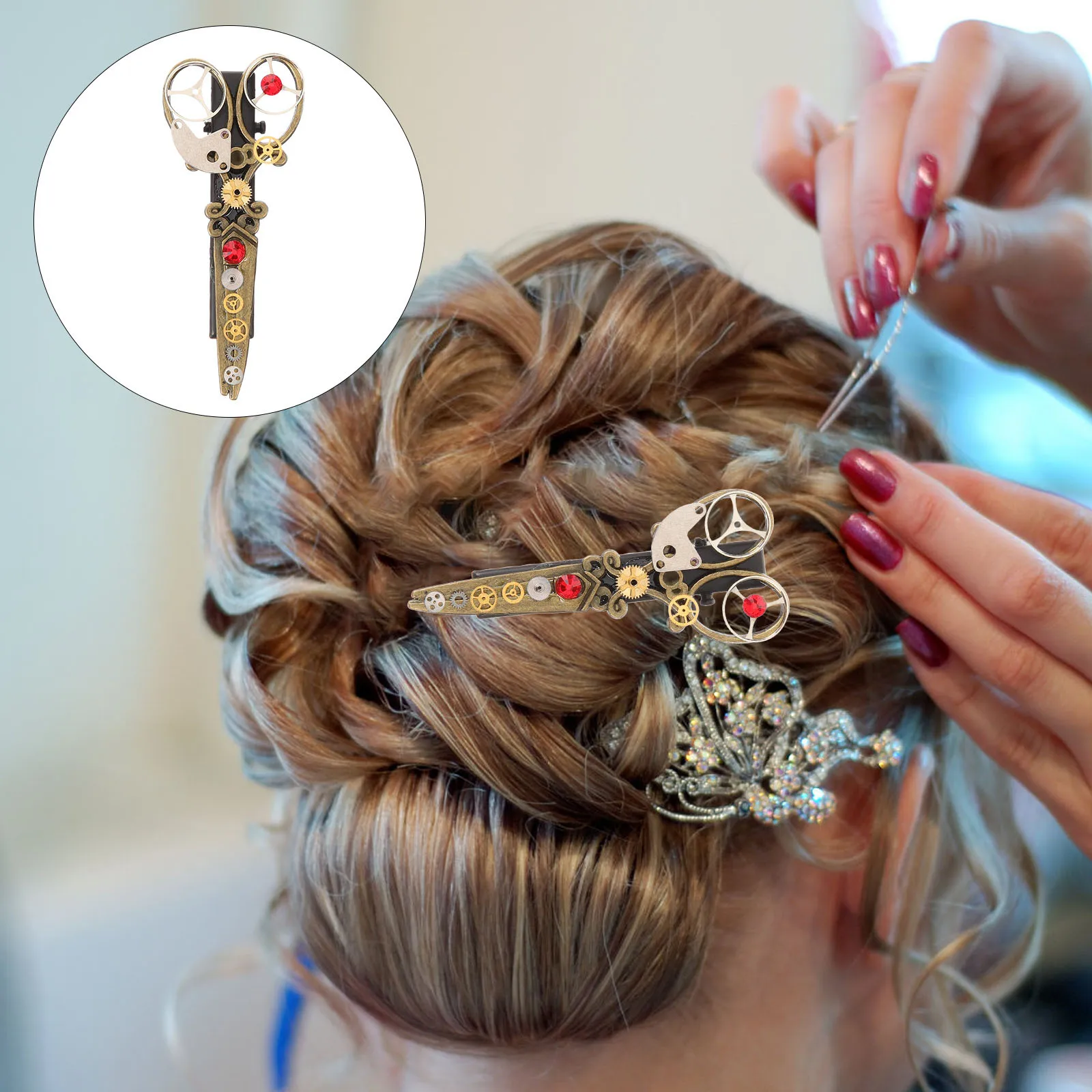 

1 Piece Vintage Gear Scissor Hair Clip Punk Gothic Lolita Style Decorative Hair Accessory for Women Girls Party Wedding Ceremony