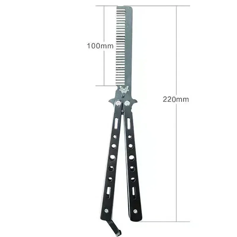 Peine plegable de acero inoxidable para práctica de entrenamiento, cuchillo de mariposa, peine para Barba, bigote, broshe, herramienta de peinado para peluquería