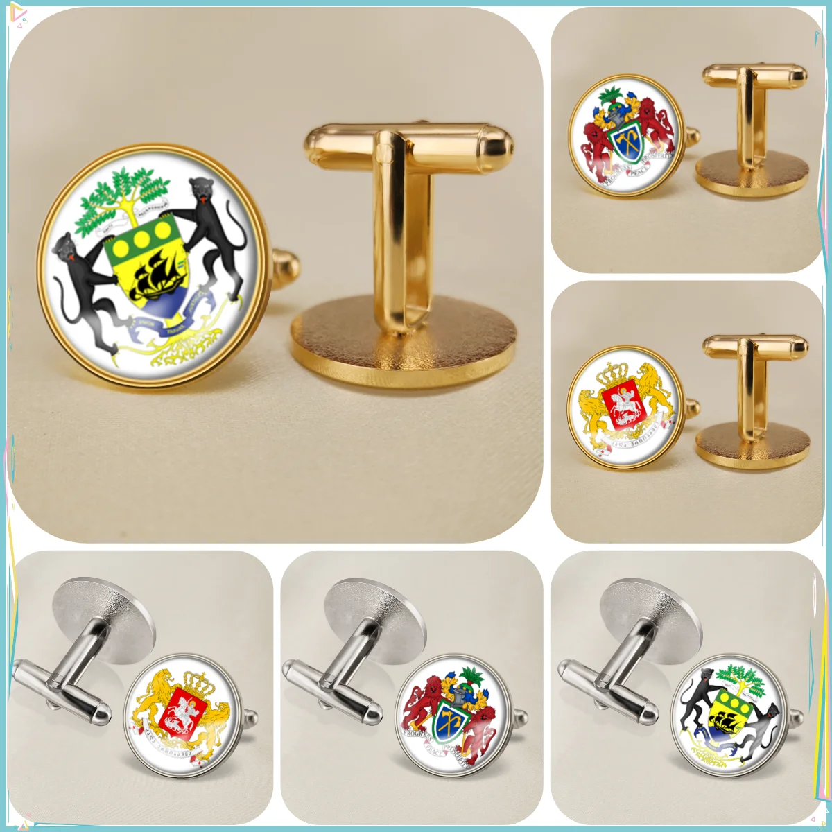 Gabon Gambia Georgia National Emblem Flag Cufflinks