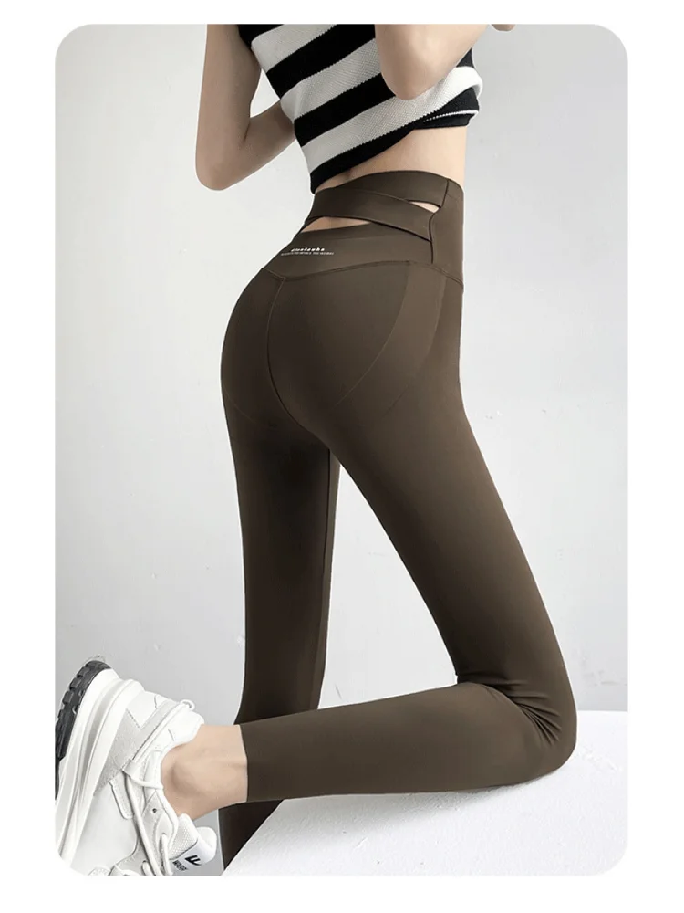 Women Shark Skin Leggings Outwear Spring Autumn Cross High Waist Booty Lifting Sex Tight Slim Yoga Pants Female Clothes S075