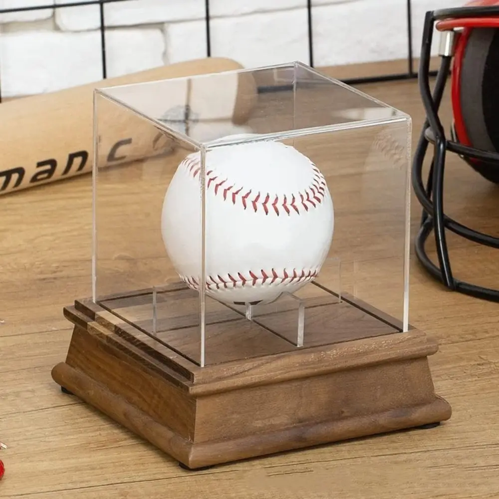 

Acrylic Cube Baseball Box Ball Holder Wooden Baseball Display Case Dustproof Clear Baseball Holder Golf Tennis Billiard