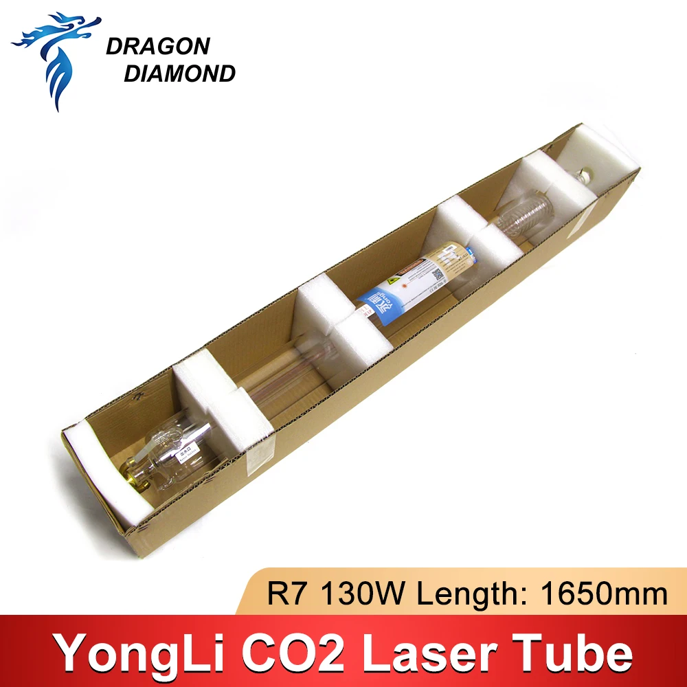 Yongli-tubo láser de CO2 R7, 130W-150W, tubo de vidrio, cabeza de Metal, longitud de 1650mm, diámetro de 80mm, para máquina cortadora de grabado