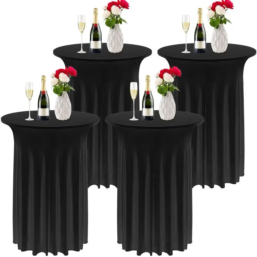 

4 Pieces Cocktail Table Skirt Round Cocktail Table Covers 32 x 43 Inch Spandex Stretch High Top Table Cloth for Wedding Table Ba