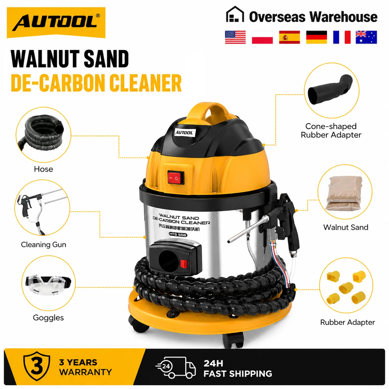 AUTOOL HTS558 Walnut Blaster Engine Intake Pipe Valve Carbon Deposition Cleaner Machine 1200W 110V 220V Automotive De-Carbon Tool