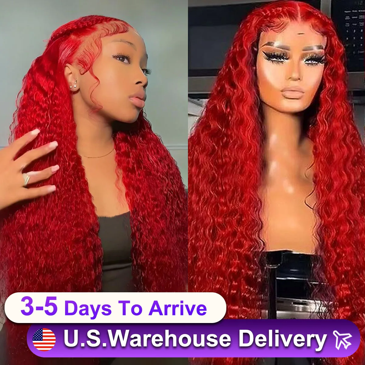 

13x6 200 Density Transparent HD Lace Front Wig for Women Deep Wave Remy Human Hair Red Color Glueless
