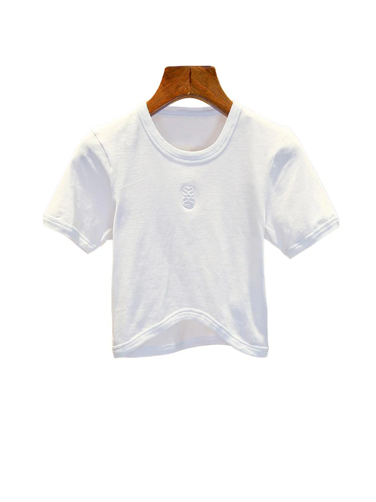 เสื้อยืดปักลาย Ele Embroidered ort Sve T-irt สำหรับผู้หญิง แฟชั่นลำลอง ทรงหลวม สีสันสดใส คอกลม เหมาะสำหรับฤดูใบไม้ร่วง