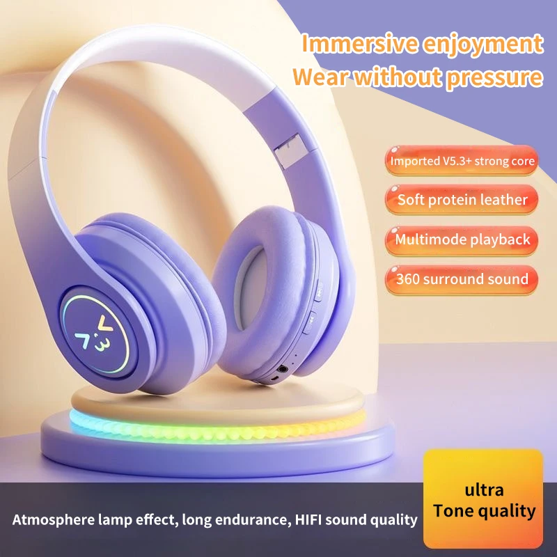 Gradient Color Cute Smile Headset Bluetooth Headphone Wireless Music Gamer Earphone Kids Lovely Gifts Gaming E-Sport 2024