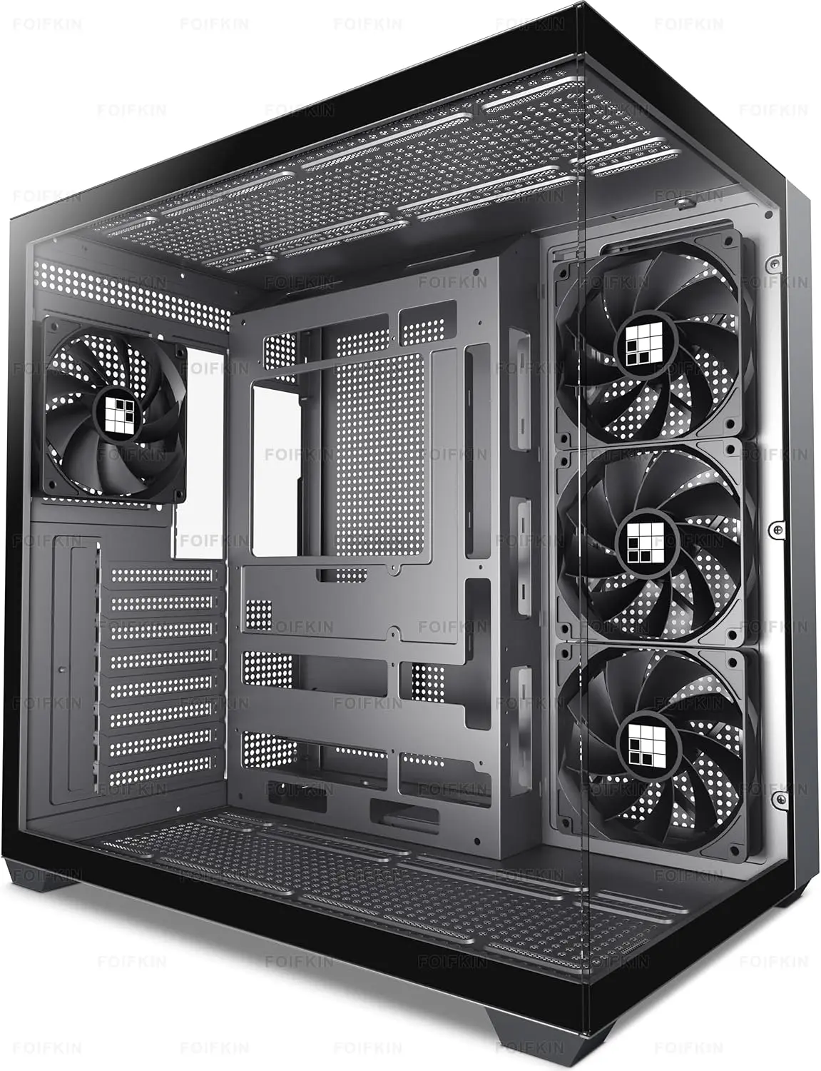 F300 (2025) ATX Mid-Tower Gaming PC Case with 270° Panoramic Glass, Type-C, and 4 Pre-Installed Fans - Black