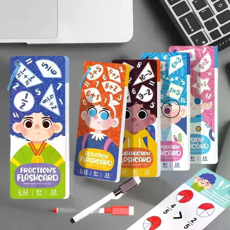 Giocattolo educativo matematico per bambini della scuola primaria; Set di schede flash per addizioni, sottrazioni, moltiplicazioni e divisioni