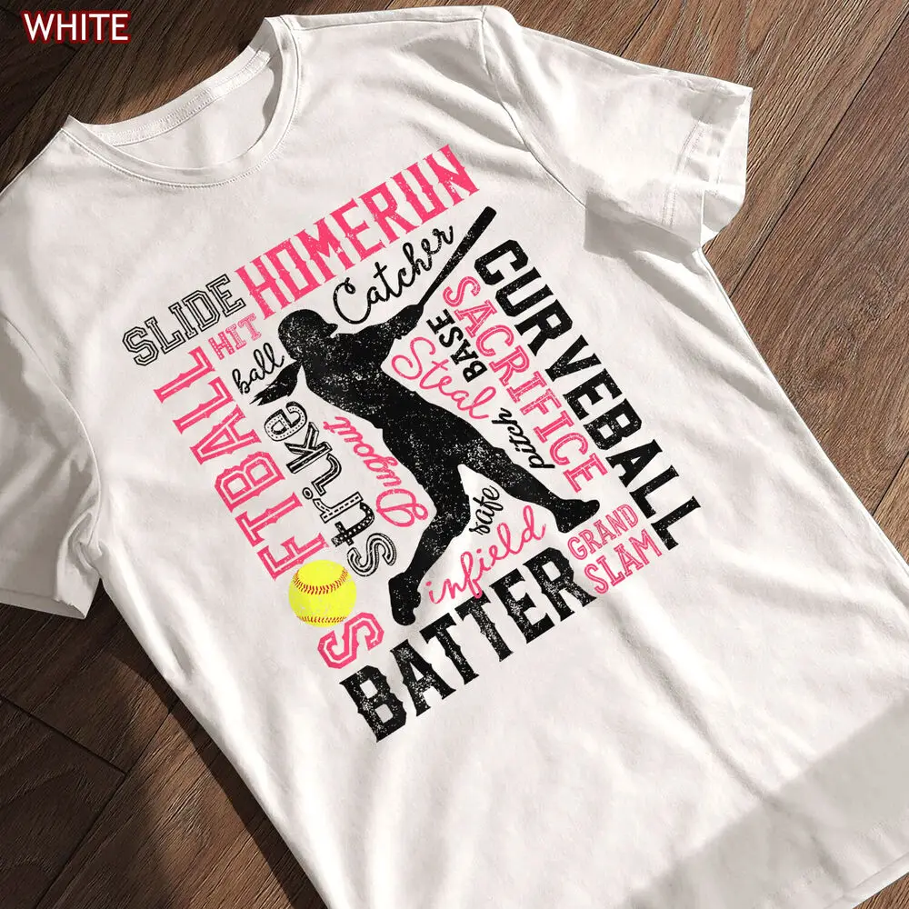 Softball Typography Word Art Tee Gifts Funny Batter Pitcher Catcher T-Shirt