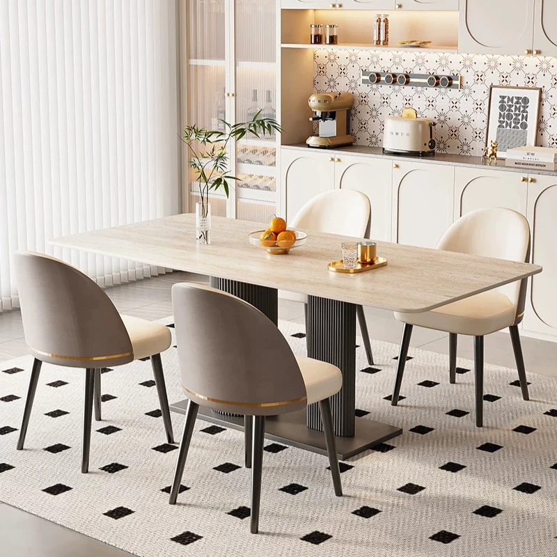 LMM Home Modern Simple Light Luxury Internet-Famous Vintage Style Rectangular Dining Table and Chair Combination