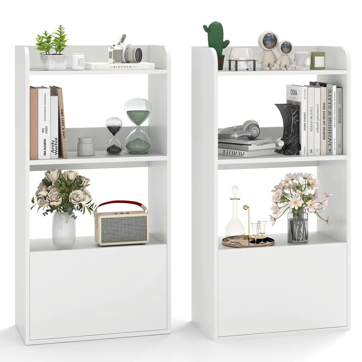 4-Tier Bookshelf Drawer Set 2 Freestanding Open Shelf Storage Rack Anti-Toppling Living Room Office, Customized