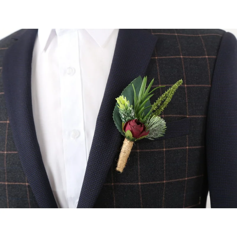 Bordeauxrode Bloemen Rose Kunstmatige Mensuit Boutonnieres Pols Corsage Huwelijk Bruidsmeisje Bruiloft Accessoires