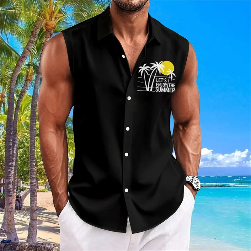 New Men's Sleeveless Splice Printed Shirt Vintage Shirt Casual Summer Street Clothing Men's Top
