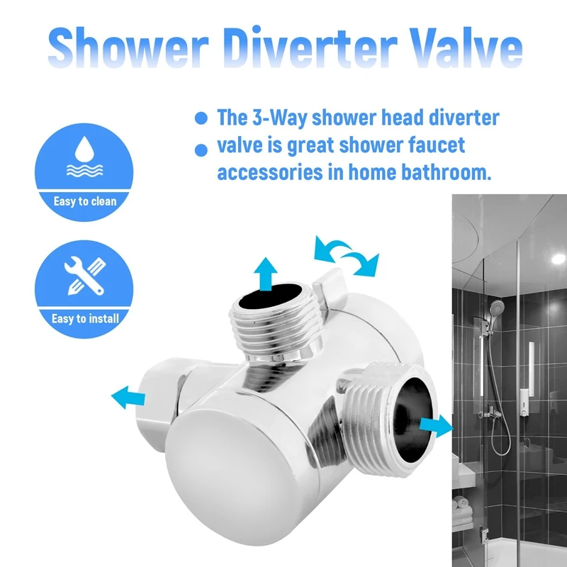 ABS Chrome 3 Way Diverter Hose Fitting T Shape Adapter Connector For Angle Valve Hose Bath Shower Arm Toilet