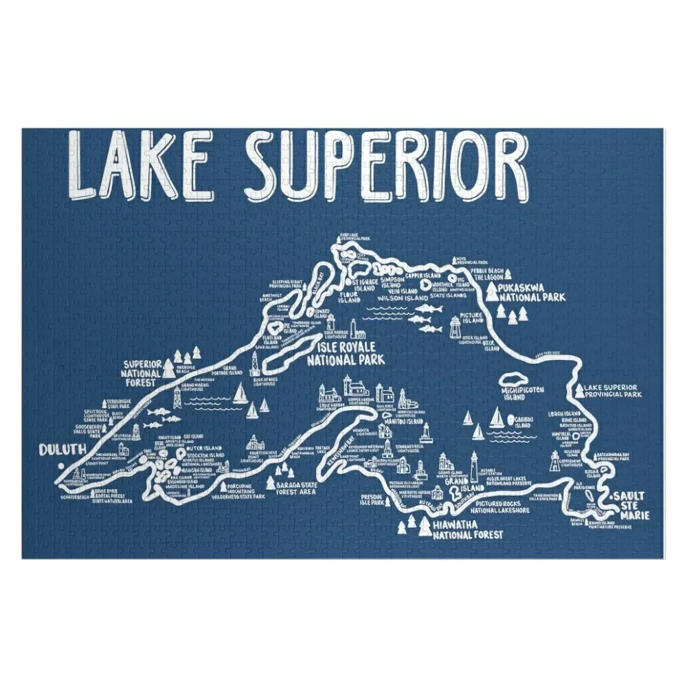 Lago Superior Mapa Jigsaw Puzzle para Adultos, Foto madeira personalizada