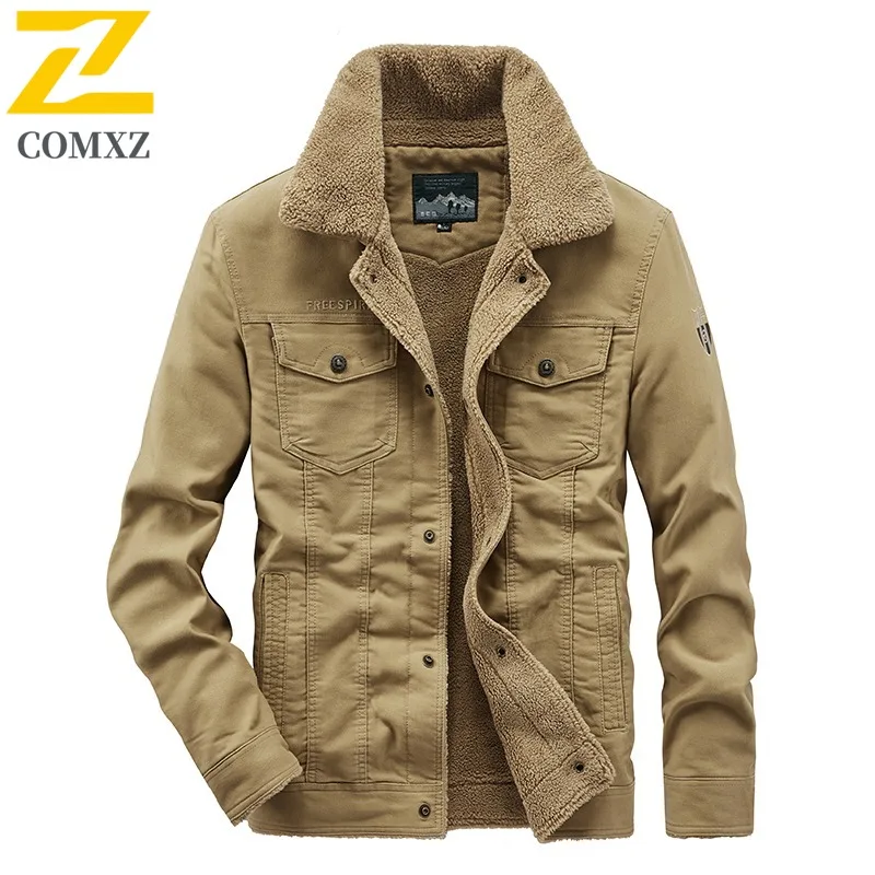 

COMXZ 2025/мужская толстая флисовая куртка оверсайз на подкладке из шерпа, осень-зима, повседневная рабочая одежда, хлопковое легкое пальто