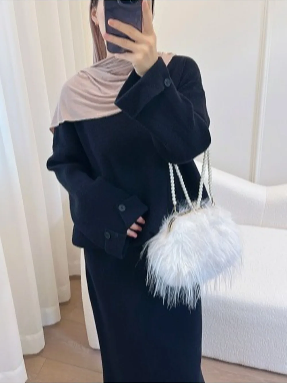 Eid Women Knit Sweater Skirt 2 Piece Set Muslim Sets Jumper Winter Solid Musulman Ensembles Ramadan Dubai Arab Long Robe Morocco