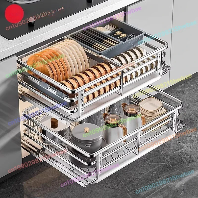 

Кухонные шкафы из нержавеющей стали 304, однослойная корзина для посуды с выдвижным ящиком