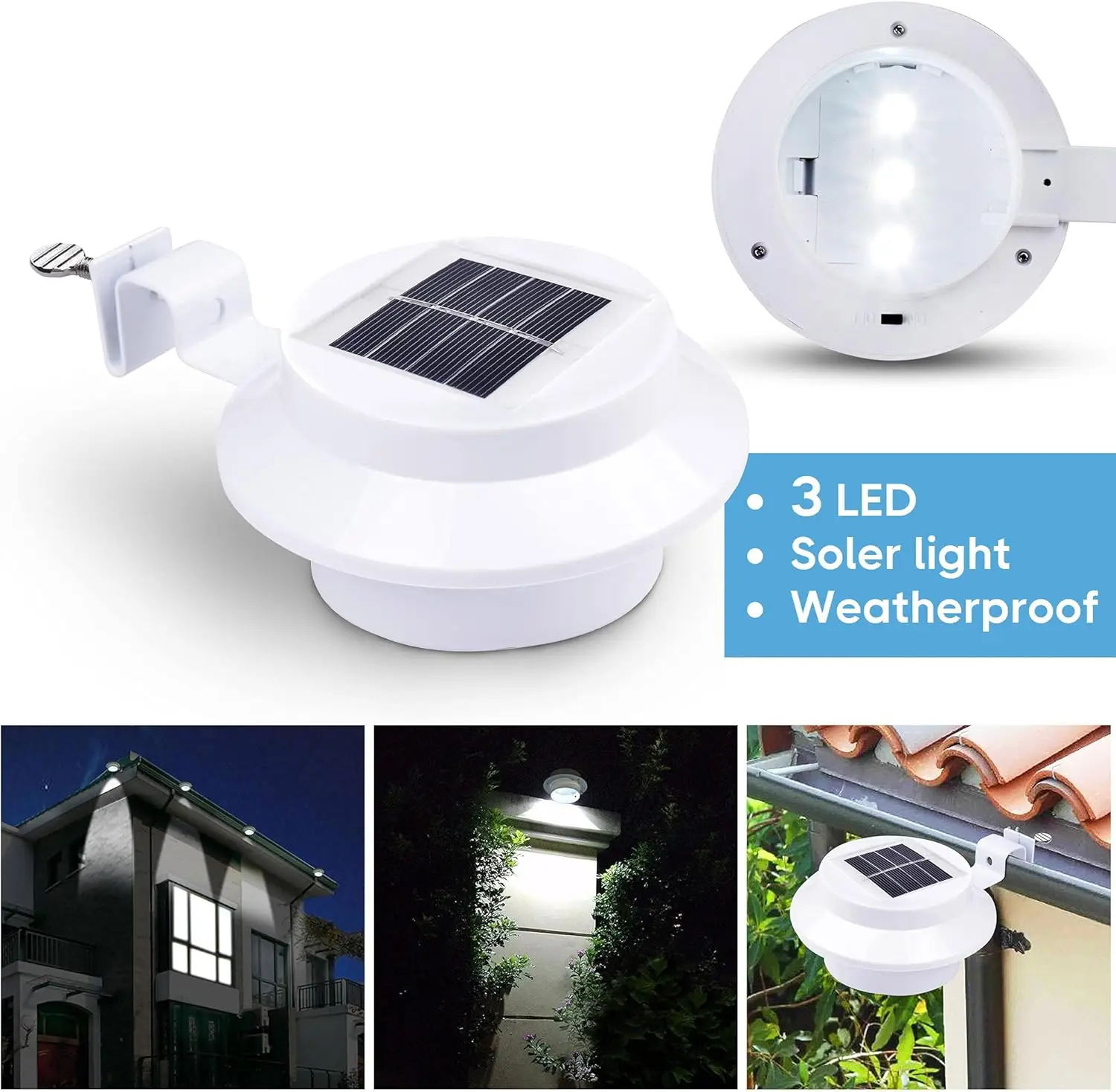 

Solar Gutter Light Outdoor Waterproof 3 LEDS Solar Powered Deck Fence Light for Wall Garden Stair Step Yard Lighting Sun Lamp