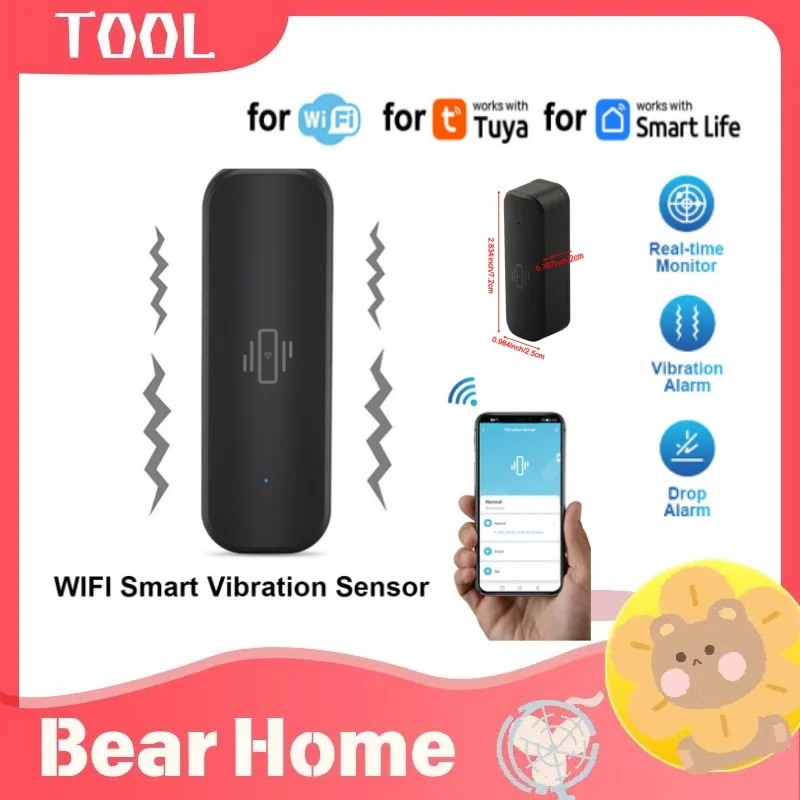 T Uya WiFi/Zigbee Smart Vibration Sensor Home Security Protection S Martlife App Real-time Remote Monitor Alarm Notification