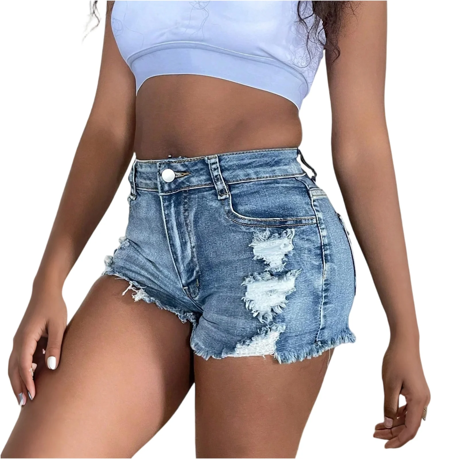 

Лето 2025 г., легкие джинсовые шорты с высокой талией для женщин | Винтажные шорты Y2K с подъемом ягодиц, брюки High Street с рваными краями