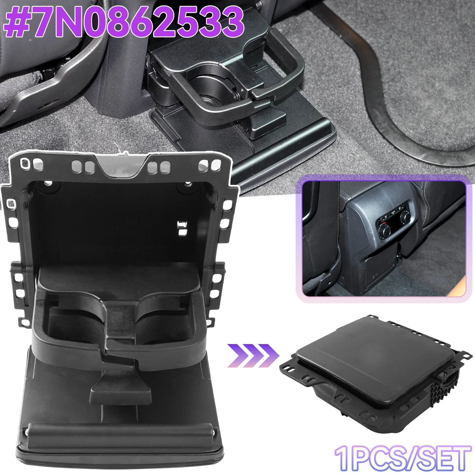

Car Center Console Cup Holder 7N0862533 Rear Water Drink Holder Accessories for VW Golf Plus Sharan Syncro Tiguan Seat Alhambra