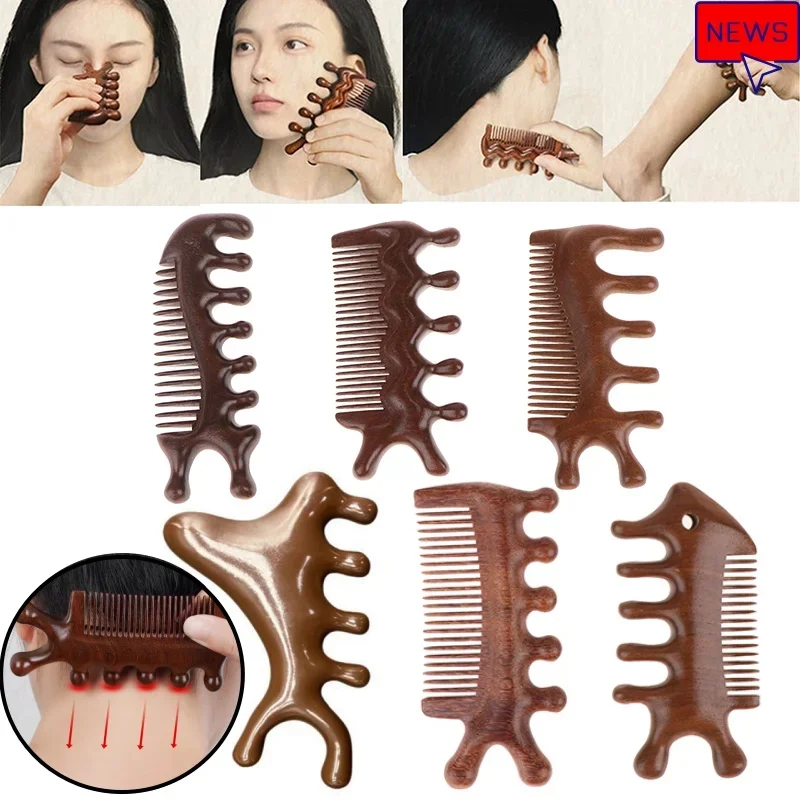 

Wide Tooth Wooden Massage Comb Gua Sha Comb For Head Scalp Meridian Relax Anti-static Sandalwood Massager Acupressure Tools Gift