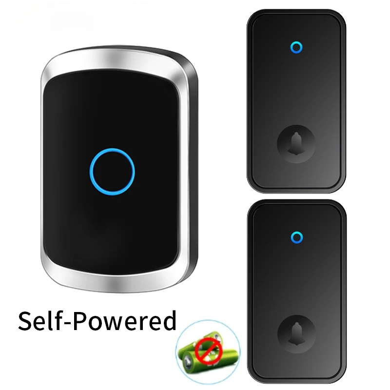 Self Powered Waterproof Wireless Doorbell Smart Home No Battery 150M Range Remote Receiver with Ringtone Chime