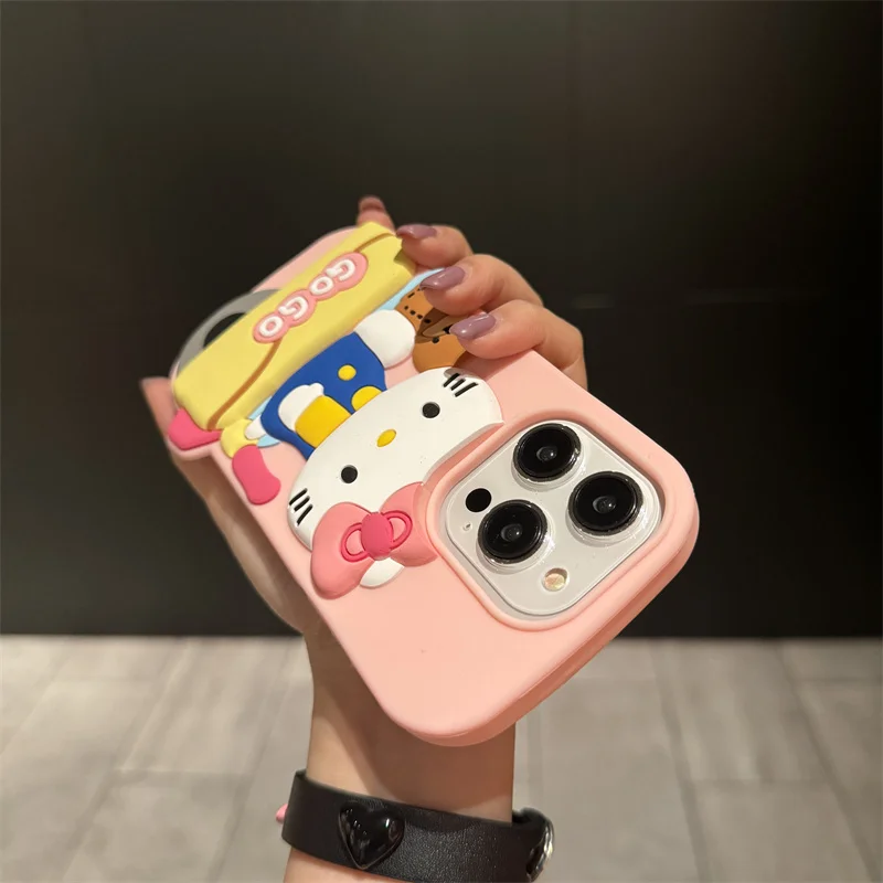 NEW Sanrio Hello Kitty My Melody 3D Phone Case For iPhone 15 14 13 12 11 Pro Max Cute Kawaii Soft Anti-Fall Silicone Back Case