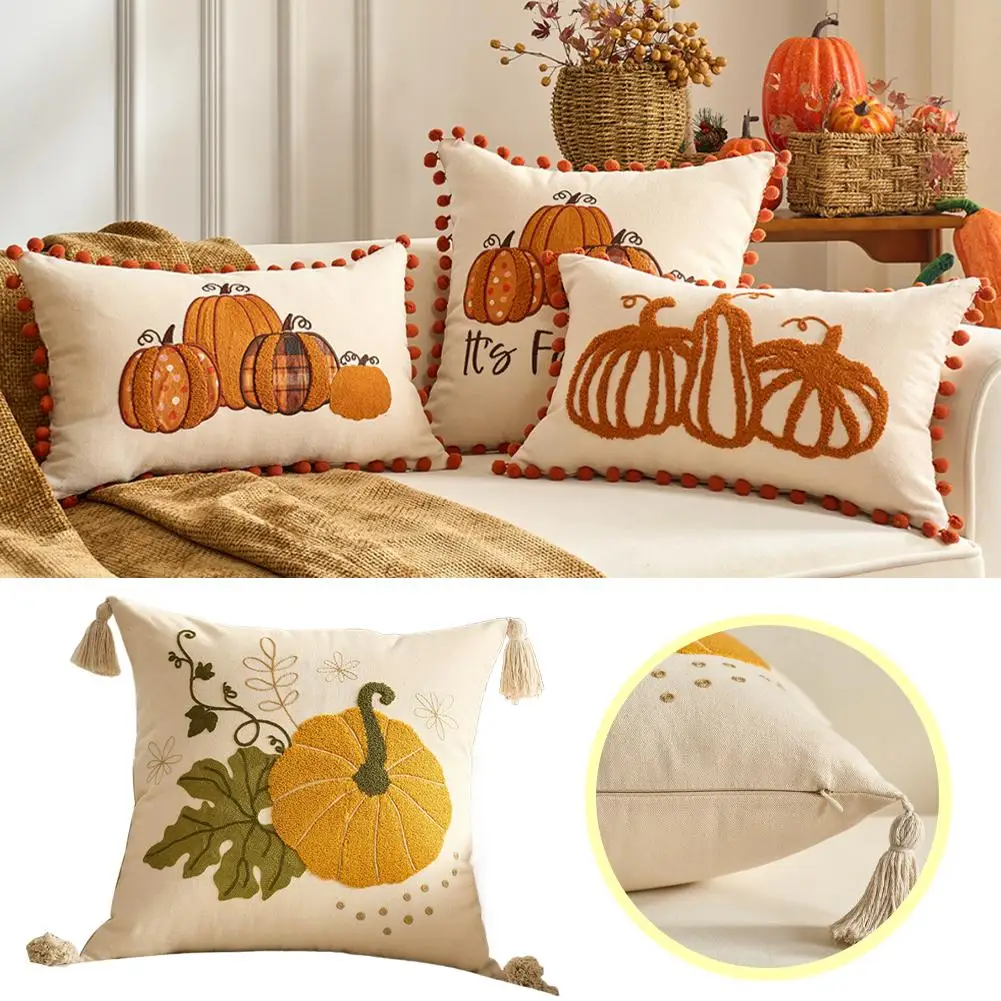 Autumn Maple Leaf Pumpkin Pillow Case Breathable Soft Comfortable Feel C Detachable Concealed Zipper Maple Leaf Pillowcase