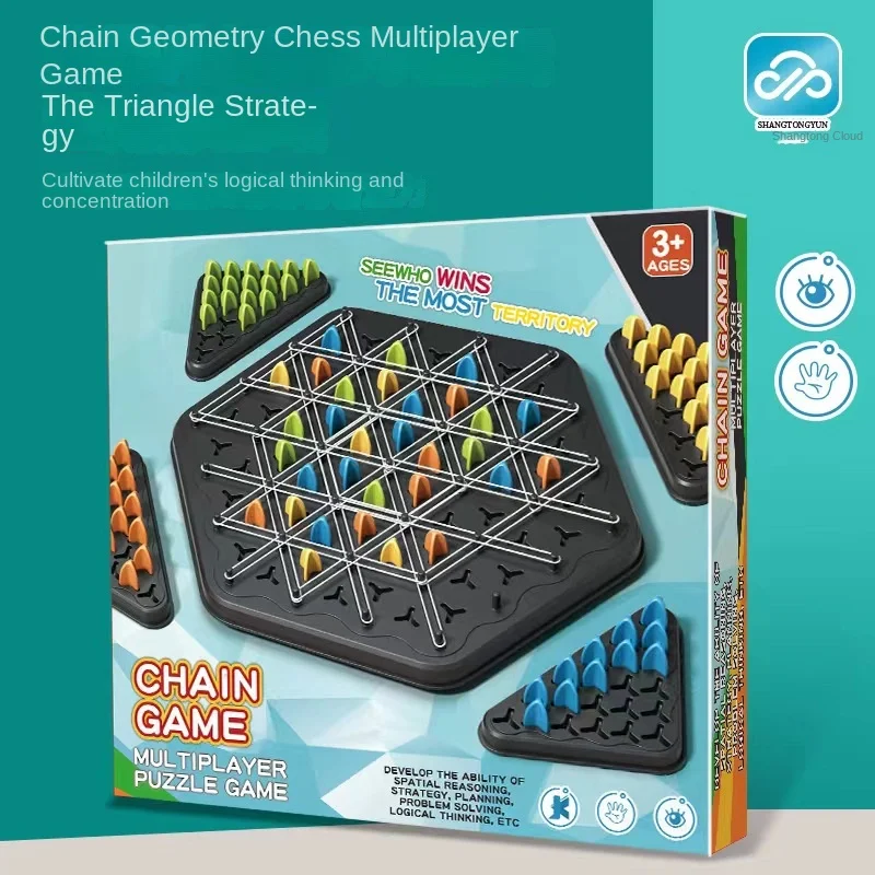 

New Geometry Chain Chess Puzzle Triangle Chess Desktop Game Rubber Band Training Family Interaction Exercise Thinking Toys Gifts