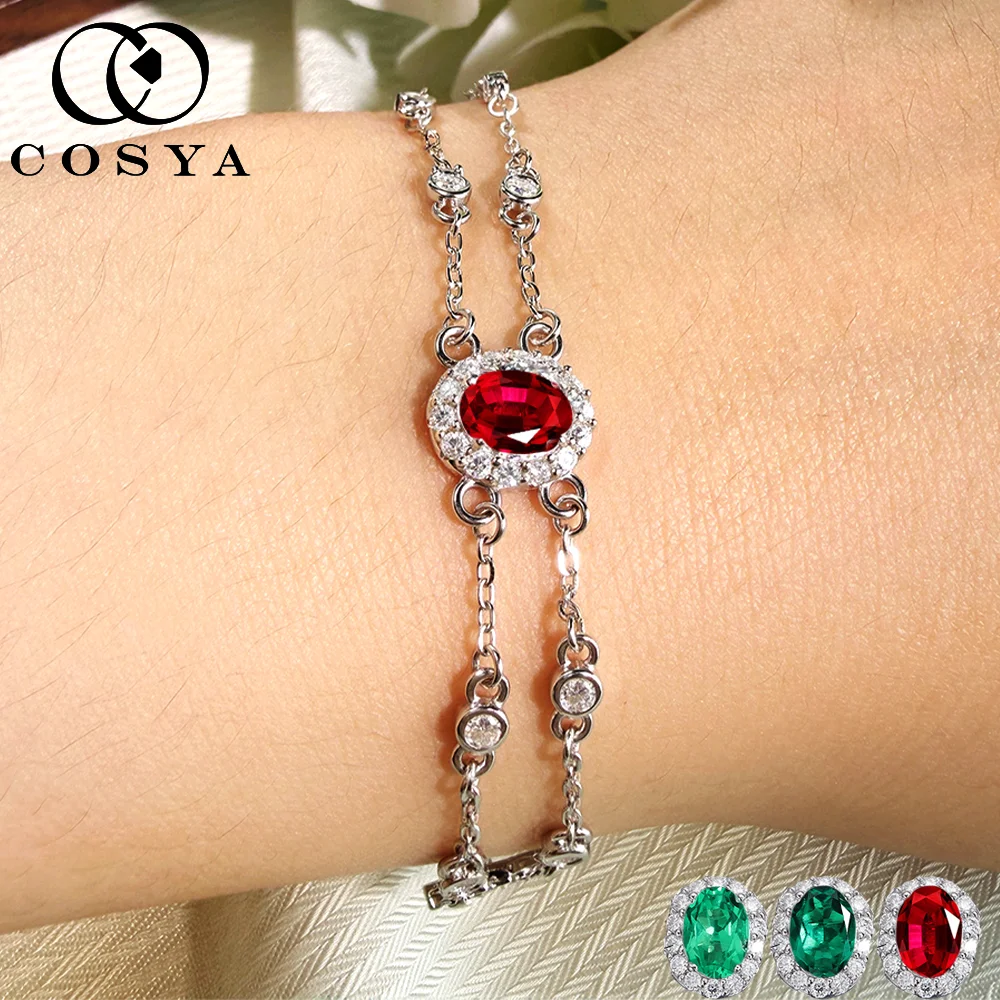 

Браслет COSYA 1CT с овальным выращенным в лаборатории колумбийским изумрудом/муассанитом в ореоле, серебро S925, регулируемый, для женщин, изысканные ювелирные изделия, подарок для девушки